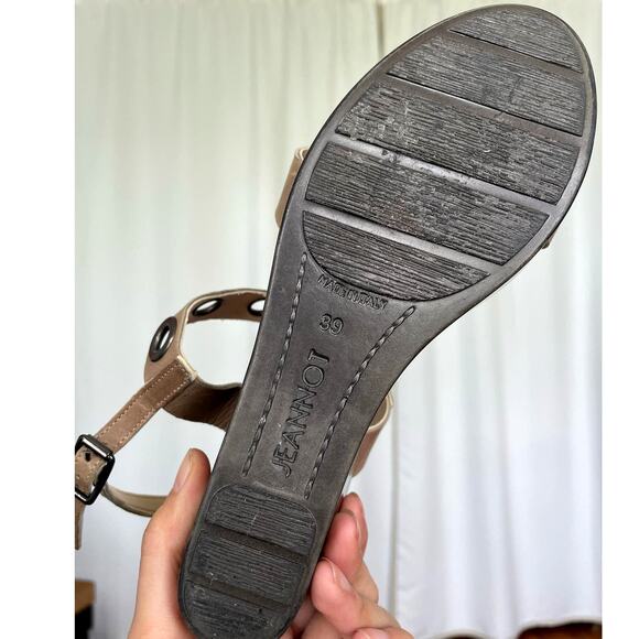 Jeannot Wedge Heel Platform Sandals Tan Leather Women's Size 39 / 8.5 - Picture 6 of 6